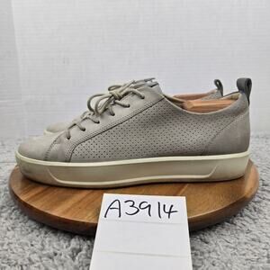 Ecco Mens 43 Soft 8 Gray Leather Lace Up Casual Lifestyle Daily Comfort Sneaker